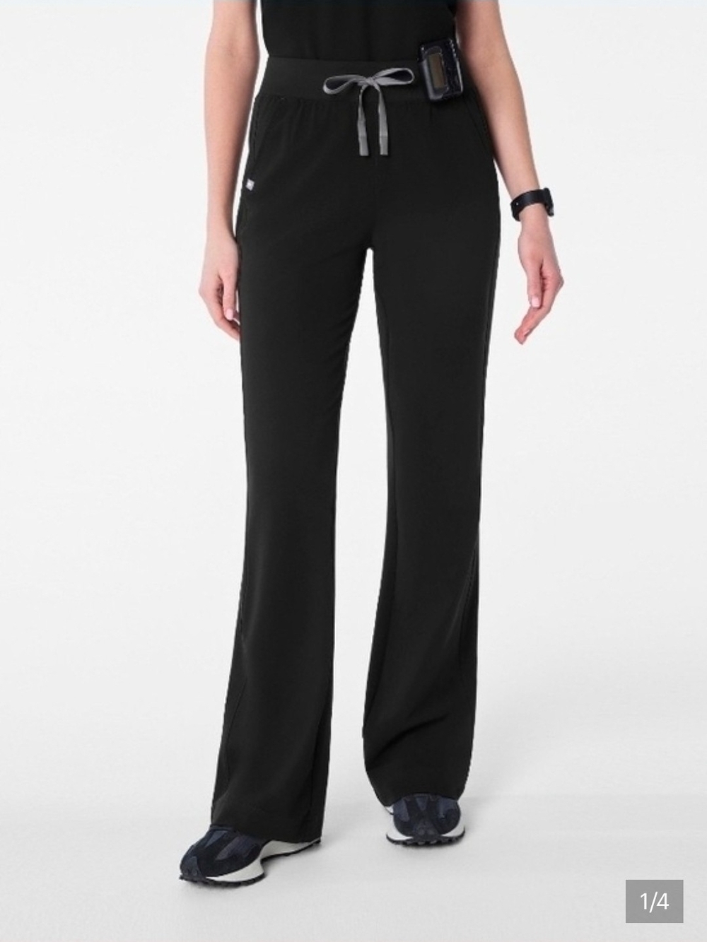 Figs Black High Waisted Kimberley Slim FLARE Scrub Pants with Gray Ties